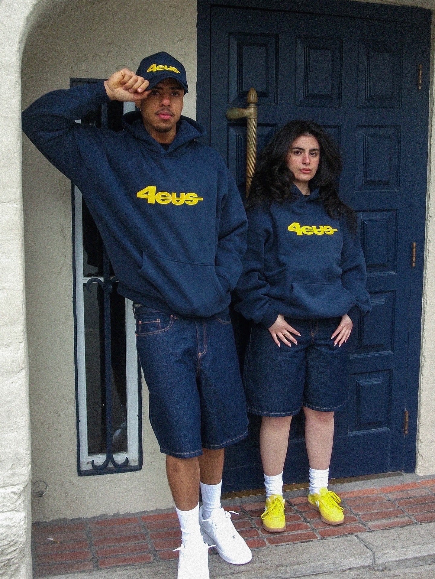 Wide Leg Hoodie - Yellow Navy