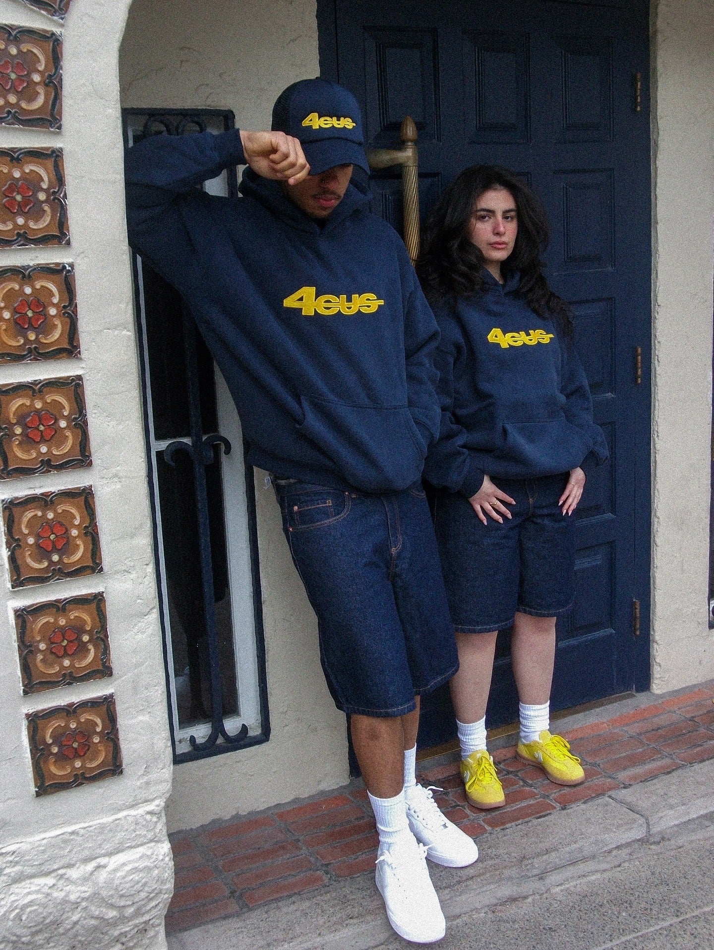 Wide Leg Hoodie - Yellow Navy