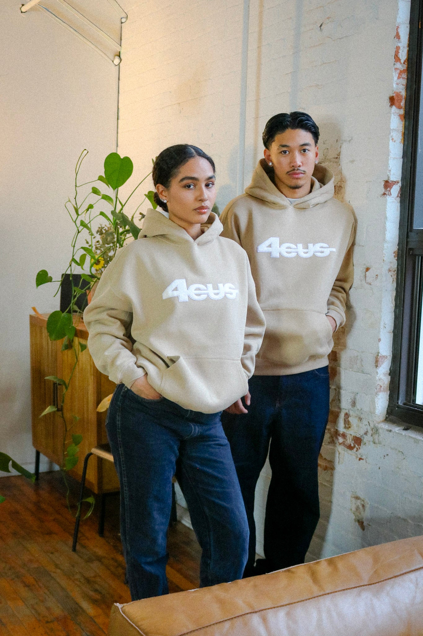 Chenille Patch Hoodie - Cream