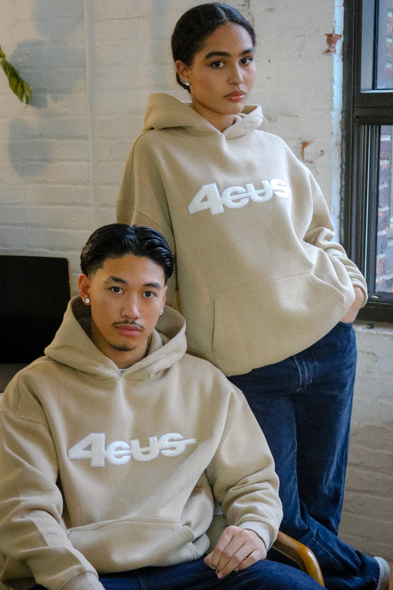 Chenille Patch Hoodie - Cream