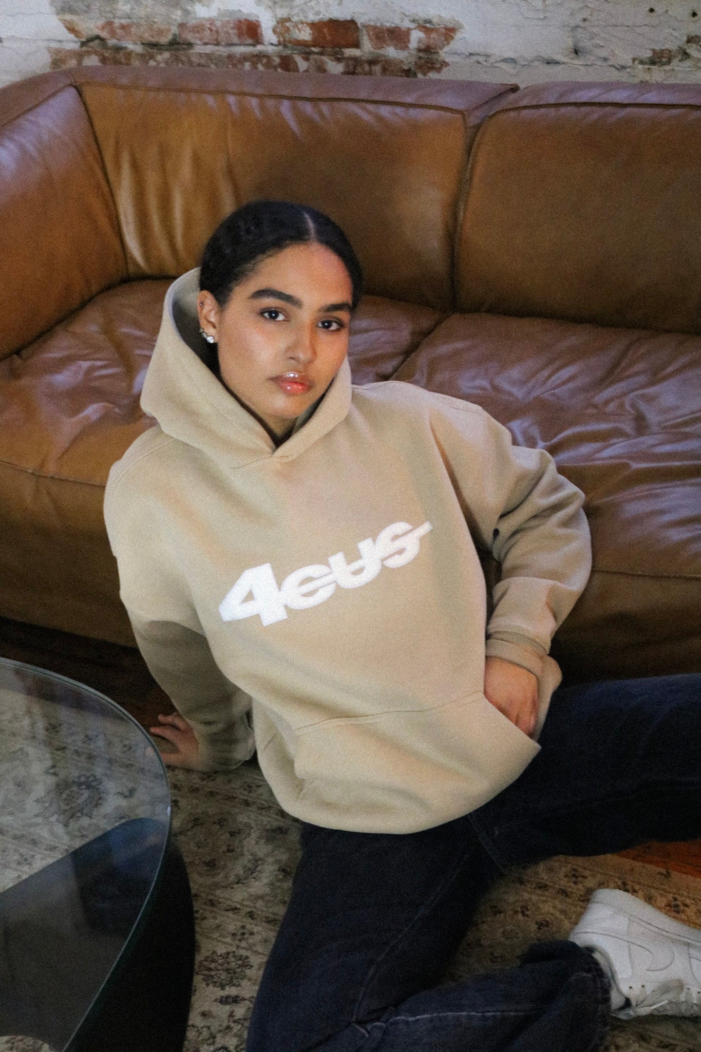 Chenille Patch Hoodie - Cream