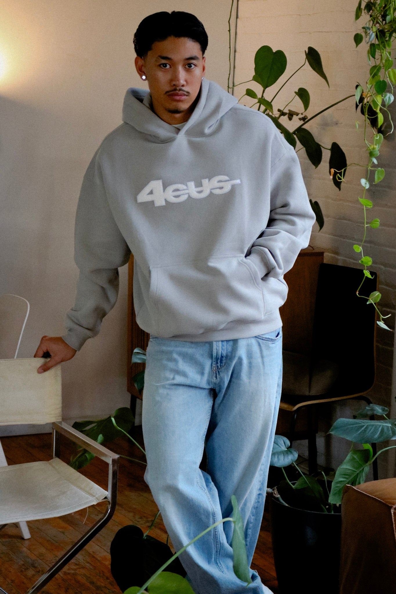 Chenille Patch Hoodie - Silver